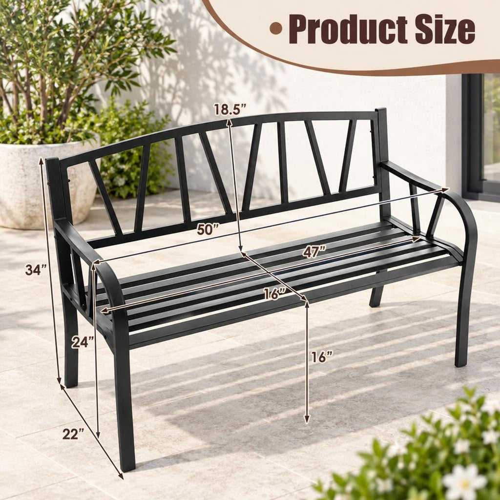 Airfind Patio Garden Bench with Metal Frame and Slatted Seat, 660 lbs Capacity, Metal Frame, Black, Slatted design for water drainage