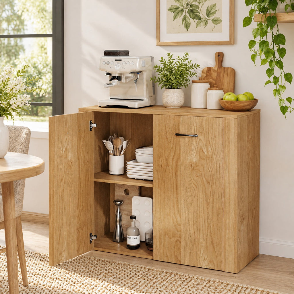 Airfind 38 Inch Buffet Modern Sideboard Cabinet with Storage, 88 lbs Capacity, Engineered Wood Frame, 38 Inch x 15.5 Inch x 32.5 Inch Footprint, Natural