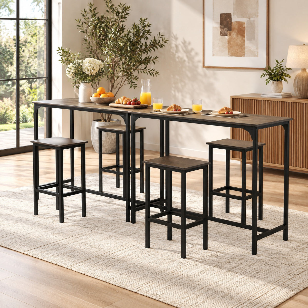 Airfind Industrial 3-Piece 47.5 Counter-Height Dining Table and 2 Bar Stools, 200 lbs Capacity, Metal Engineered Board Frame, Gray