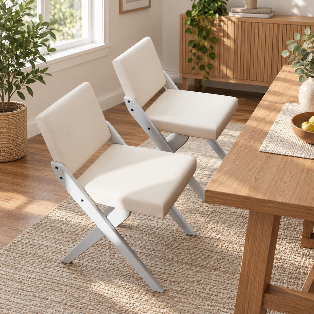Airfind Wooden Dining Chairs Set of 2 with Solid Rubber Wood Frame and Thick Padded Cushions for Kitchen and Dining Room, White