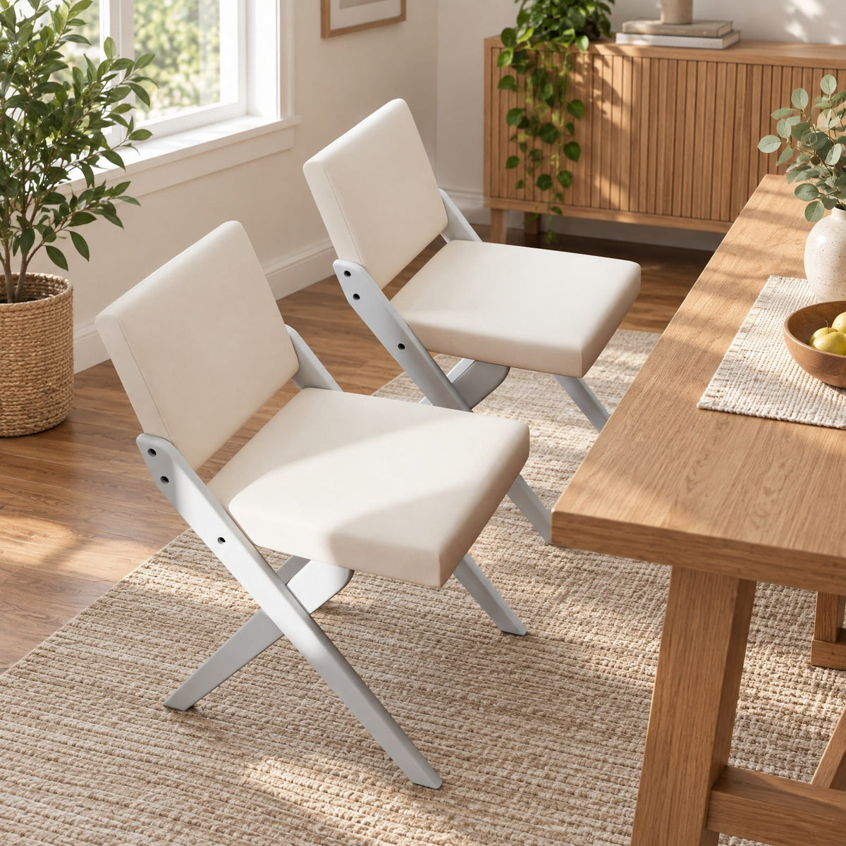 Airfind Wooden Dining Chairs Set of 2 with Solid Rubber Wood Frame and Thick Padded Cushions for Kitchen and Dining Room, White