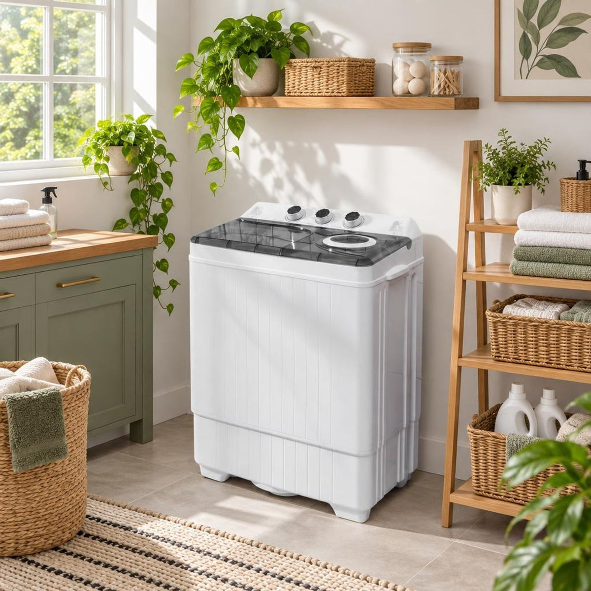 Airfind 26 LBS Twin Tub Portable Washing Machine with Built-In Drain Pump, PP ABS Rated Frame, 27.5 x 16 x 32 Footprint, Gray