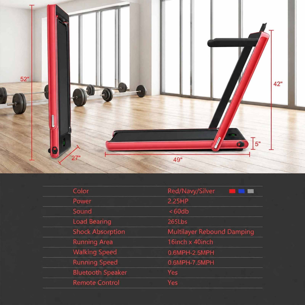 Airfind 2.25HP 2-in-1 Walk-to-Run Folding Treadmill with APP Sync Audio Console, Red