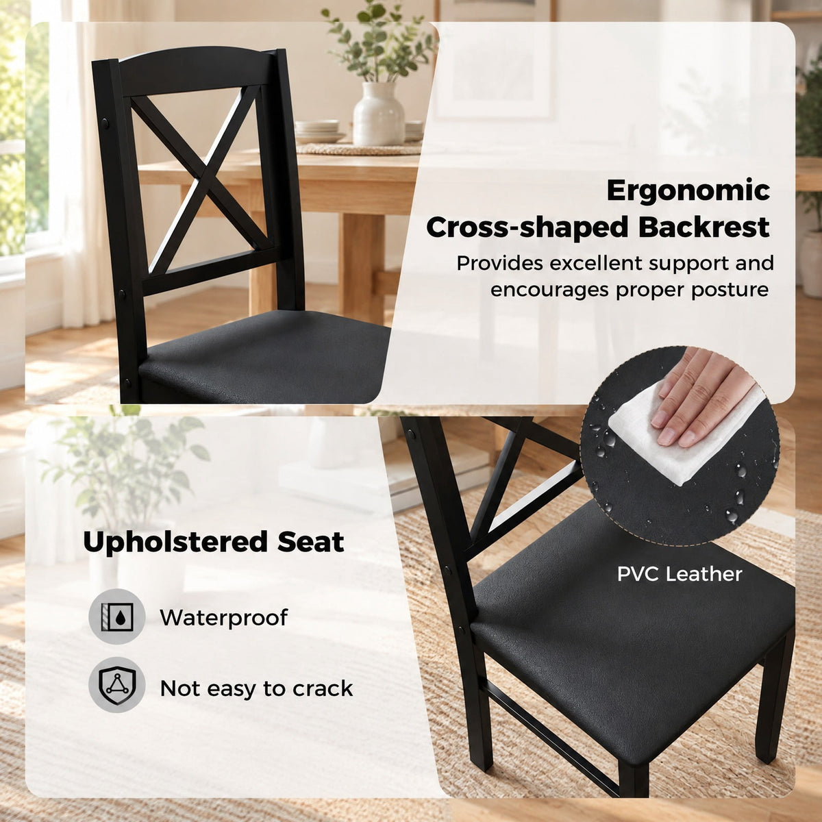 Airfind 3-Piece Dining Table Set Wooden Square Kitchen Table for 2 People, 176 lbs Capacity, MDF Rubber Wood PVC Leather Sponge Plywood Frame, Gray
