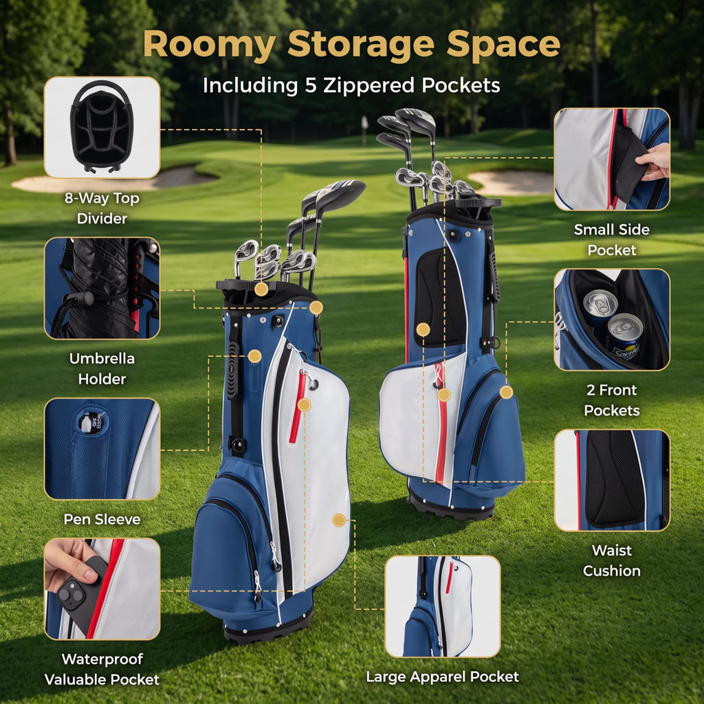 Airfind Mens Left Handed Complete Golf Club Set with Woods Irons and Putter and Lightweight Stand Bag and Rain Hood, Blue