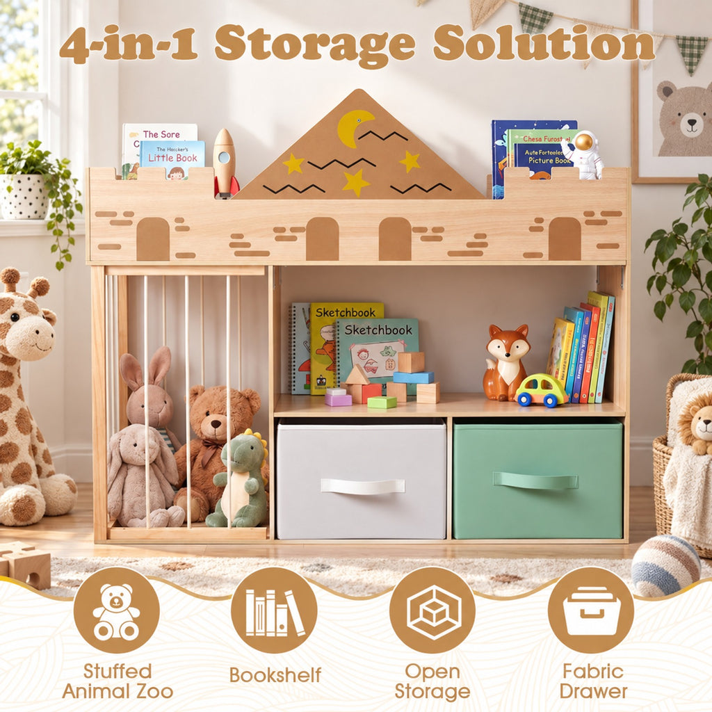 Airfind Toy Storage Organizer with Stuffed Animal Storage and Open Shelves, 35 lbs Capacity, Engineered Wood Pine Wood Cotton PP Frame, Natural