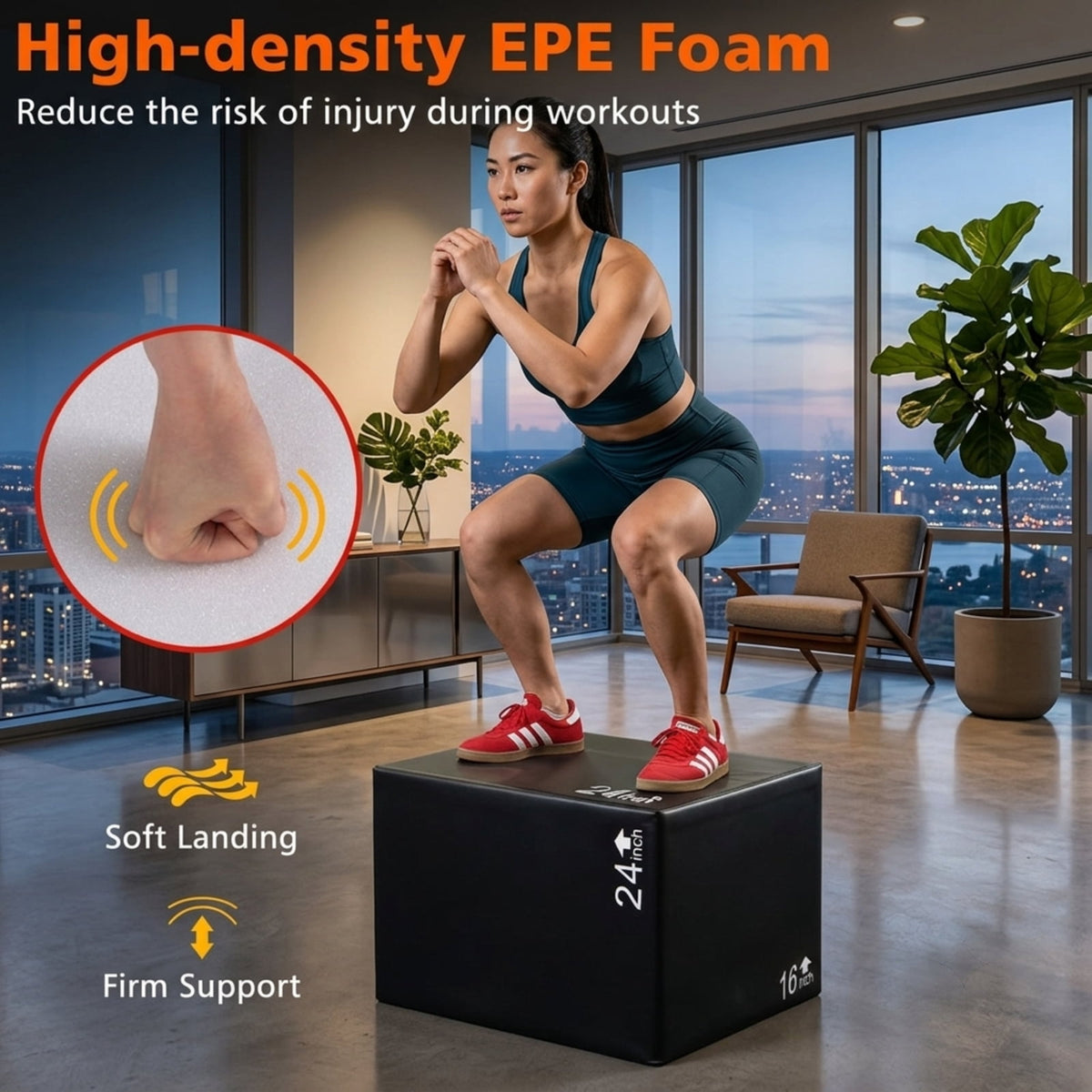 Airfind 3 in 1 Foam Plyometric Box with 3 Adjustable Heights and Non Slip PU Cover for Home Gym Jump Training and Plyo Box Workouts, Black