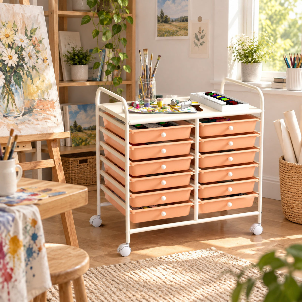 Airfind 12 Drawers Rolling Storage Cart for Home and Office, Steel Frame, 25inx15inx 34in Footprint, of frame White