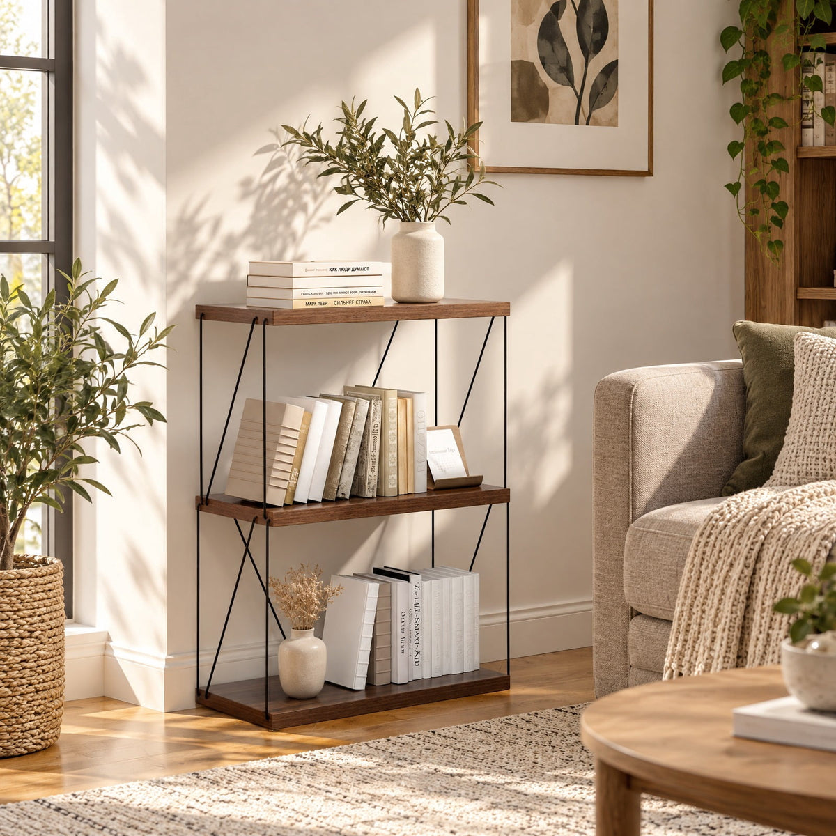 Airfind 4-Tier Multipurpose Display Rack with Metal Frame, Industrial Bookshelf with Anti-Tipping Kit, MDF Shelves, 24 x 11.5 x 41.5, Walnut