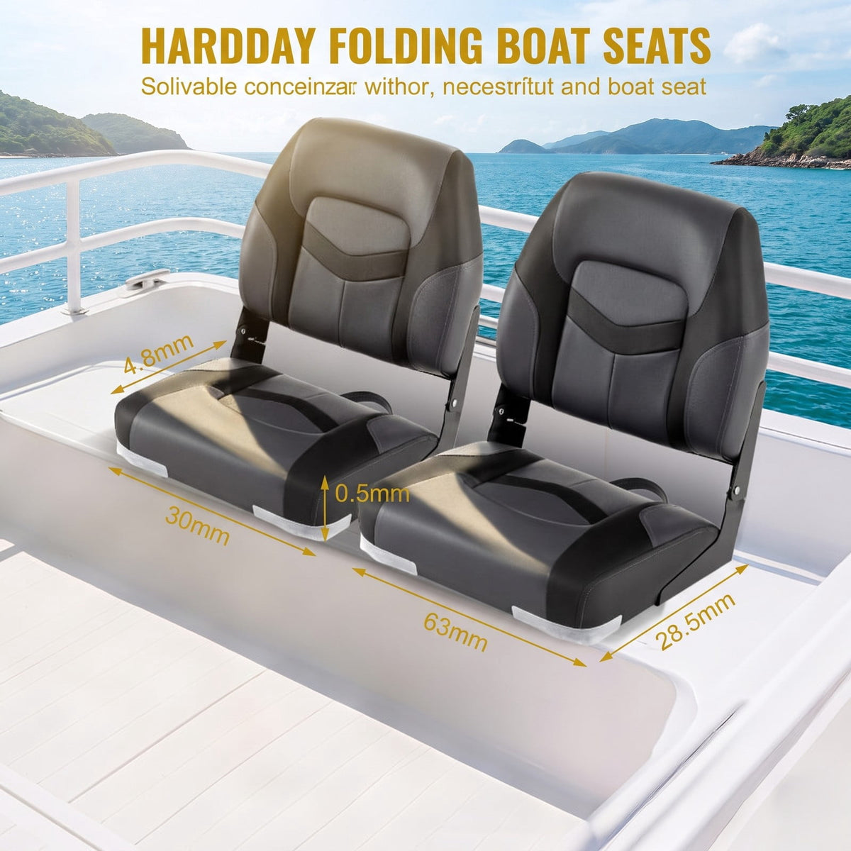 Airfind Folding Low Back Boat Seats 2 Pack with Fixing Bolts and Aluminum Hinges for Fishing and Cabin Seating Boats, Black and Gray