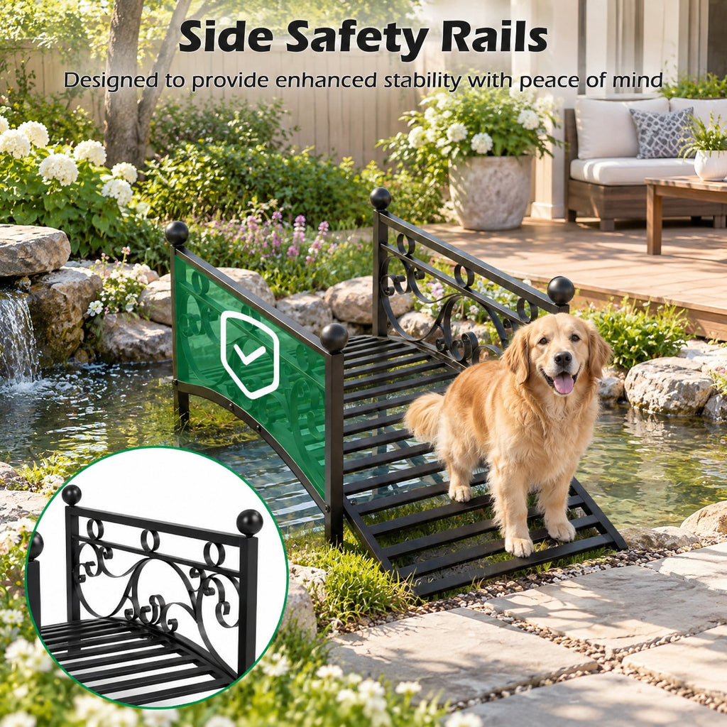 Airfind 3.3 ft Garden Metal Bridge with Dual Patterned Side Rails, 330 lbs Capacity, Metal Frame, 40 x 18 x 17 Footprint, Black