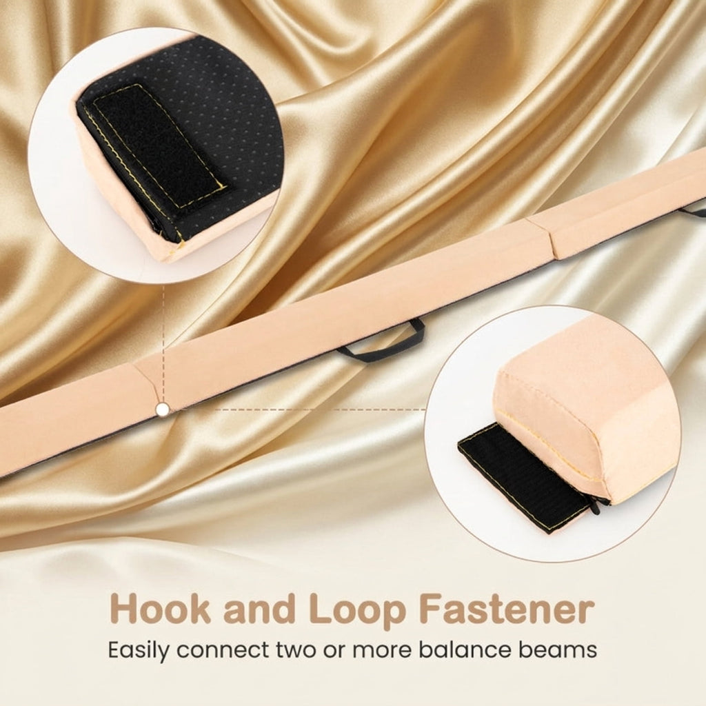 Airfind 7 ft Folding Wide-Top Balance Beam with EVA Foam, Zippered Suede Cover and Hook-Loop Linking, Khaki