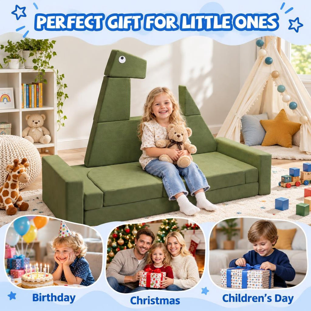 Airfind 13 Pieces Modular Youth Play Couch for Inspiring Creativity, Velvet Fabric, for 3 and Years Old, 56 Inch X 23.5 Inch X 38.5 Inch, Dinosaur, Unspecified