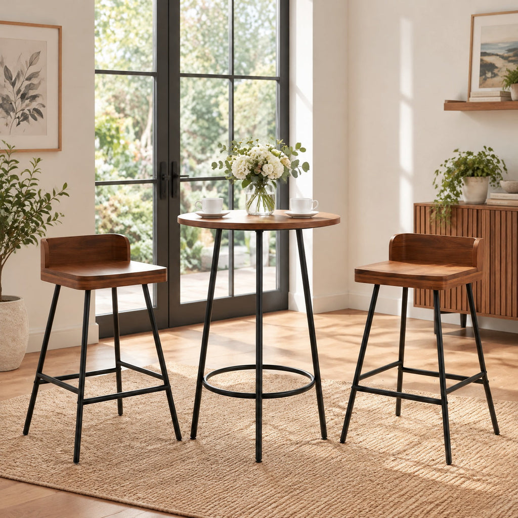 Airfind Set of 4 24 Inch Industrial Rubber Wood Bar Stool with Low Back Metal Legs and Footrest, 330 lbs Capacity, Rubber Wood Metal Frame, Unspecified