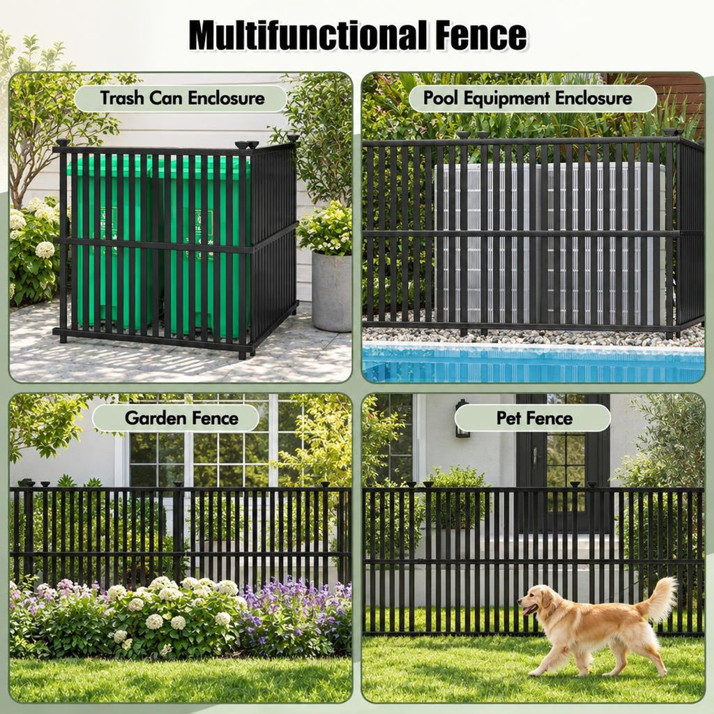 Airfind Air Conditioner Fence Panel with Metal Ground Stakes for Outside, PVC Metal Overall Height: 55 Frame, Black