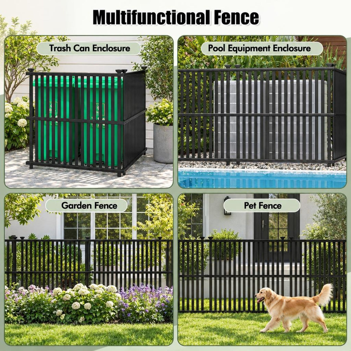 Airfind Air Conditioner Fence Panel with Metal Ground Stakes for Outside, PVC Metal Overall Height: 55 Frame, Black