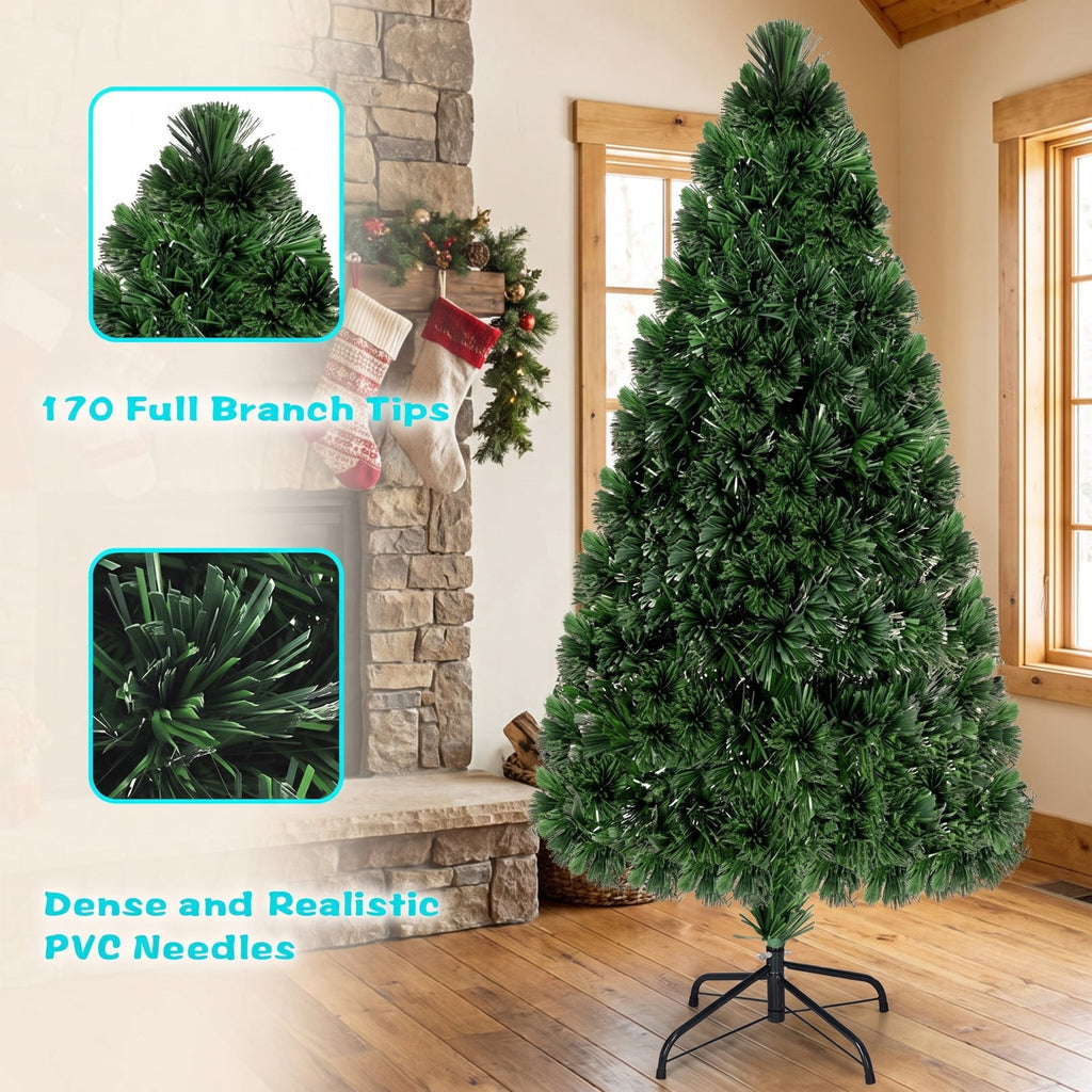 Airfind 3ft / 4ft / 5ft / 6ft Fiber Optic Artificial PVC Christmas Tree-5 ft, PVC Plastic Fiber Optic 3 Ft Frame, 1.7ft x 3ft Footprint, Green