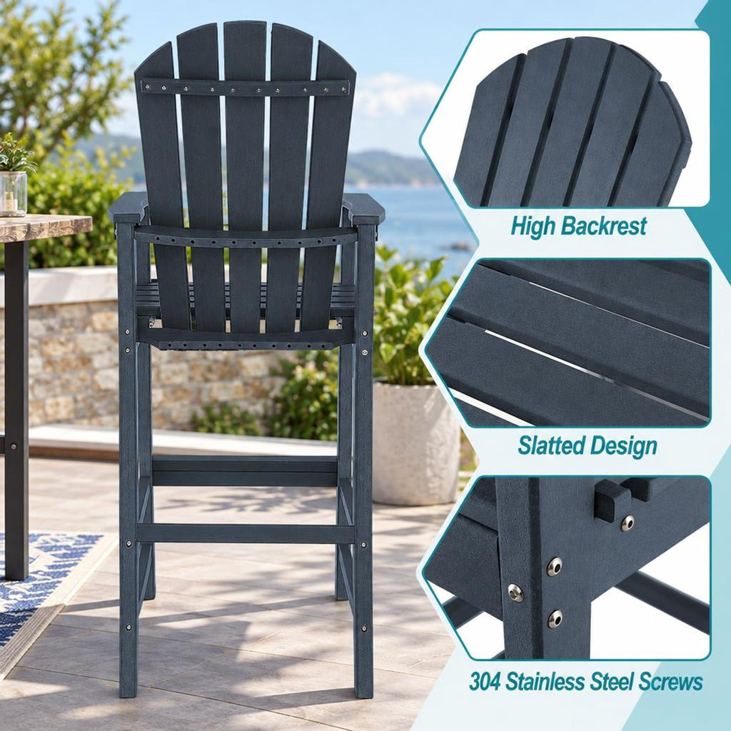 Airfind 30 Inches Counter Height Outdoor HDPE Bar Stool with Armrests and Footrest, 360 lbs Capacity, HDPE Frame, Navy