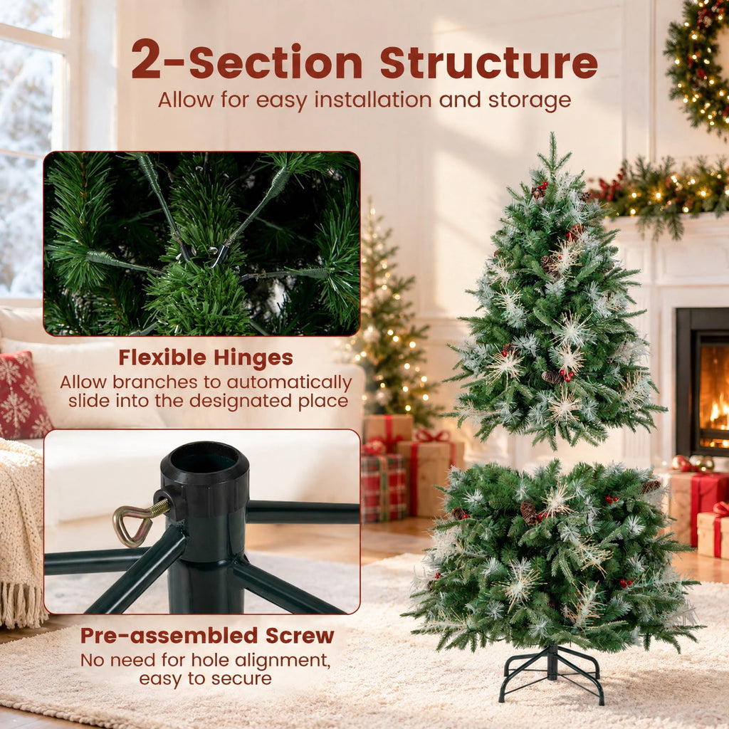 Airfind 5 Feet Pre-Lit Artificial Christmas Tree with 8 Modes LED Lights with Berries, PVC PE PET Metal 5 Feet Frame, 3 x 5 ft Footprint, Green