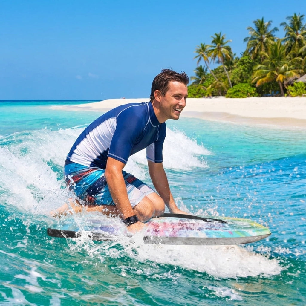 Airfind 33 Boogie Board with Wave Camo Graphic Deck ¡ª EPS Core, XPE Top, HDPE Slick Bottom, Crescent Tail, Coiled Wrist Leash