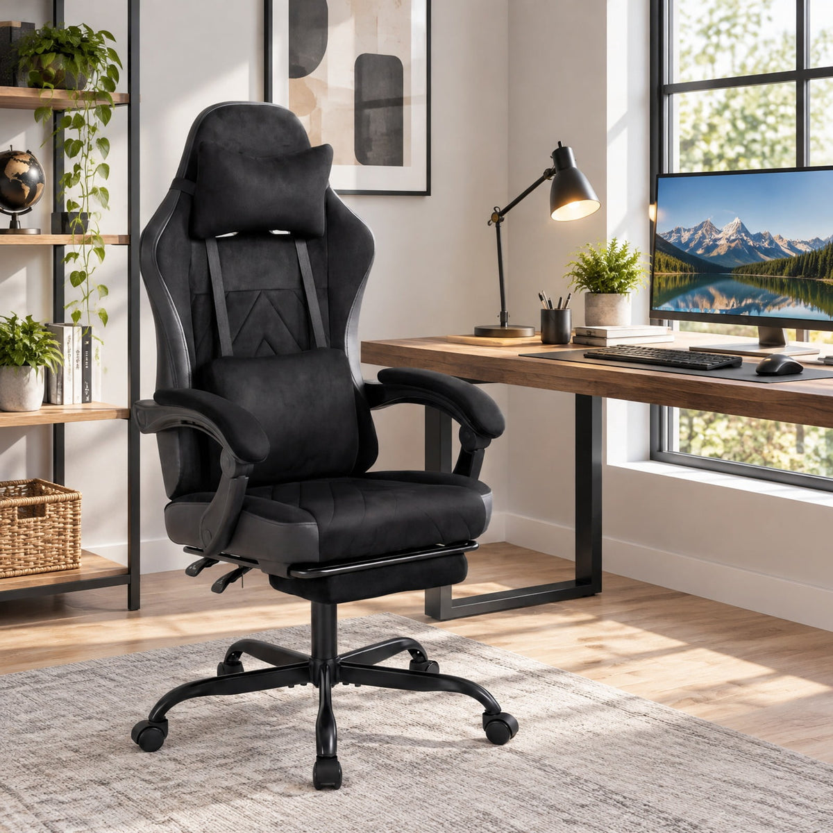 Airfind Gaming Chair Height Adjustable Computer Chair with Headrest Lumbar Support Linkage Armrests, 330 lbs Capacity, Black