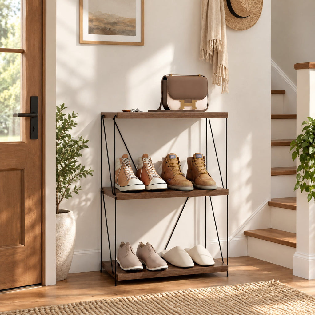 Airfind 2/3/4/5-Tier Multipurpose Display Rack with Metal Frame-34 inches, 45 lbs Capacity, MDF Metal 2-tier: Frame, Walnut