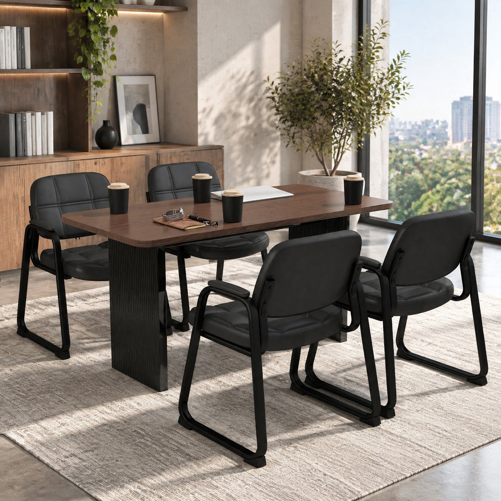 Airfind Set of 4 Upholstered Waiting Room Chair with Armrest and Ergonomic Backrest, 330 lbs Capacity, PU Leather Sponge Metal Frame, Black