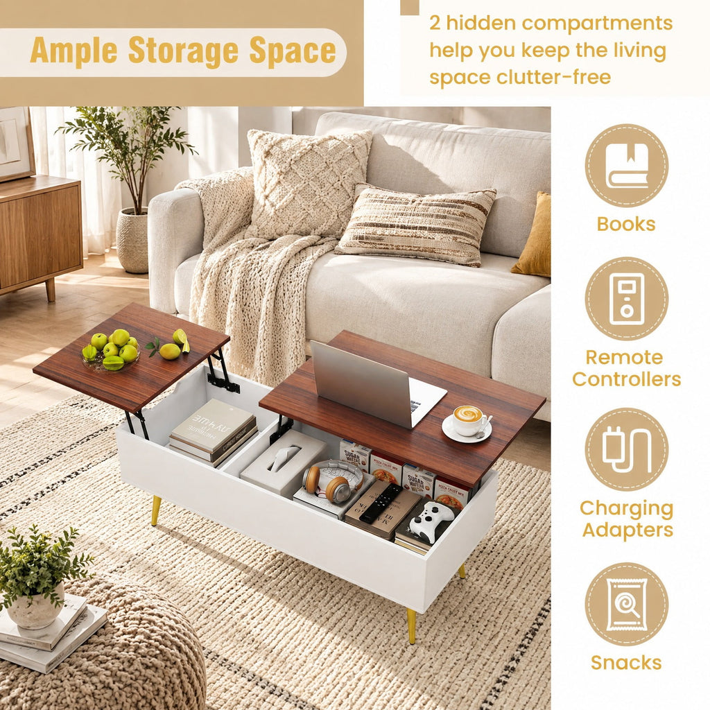 Airfind 47 Inch Lift Top Coffee Table with 2 Hidden Compartments, P2 Engineered Wood Solid Wood Steel Frame, Walnut