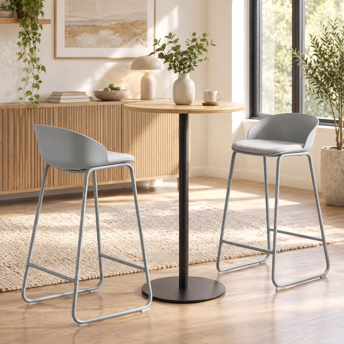 Airfind Counter Height Bar Stools, Set of 2, with Curved Backrest and Metal Frame for Kitchen Dining, 330 lbs Capacity, Gray
