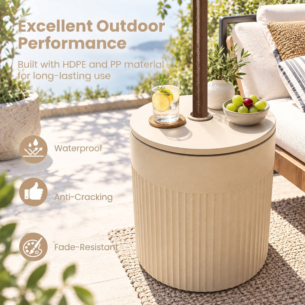 Airfind 3-in-1 All-Weather Outdoor HDPE Umbrella Base with Water Bag and 2 Umbrella Hole for Patio, 15 x 15 x 17 Interior Footprint, Beige