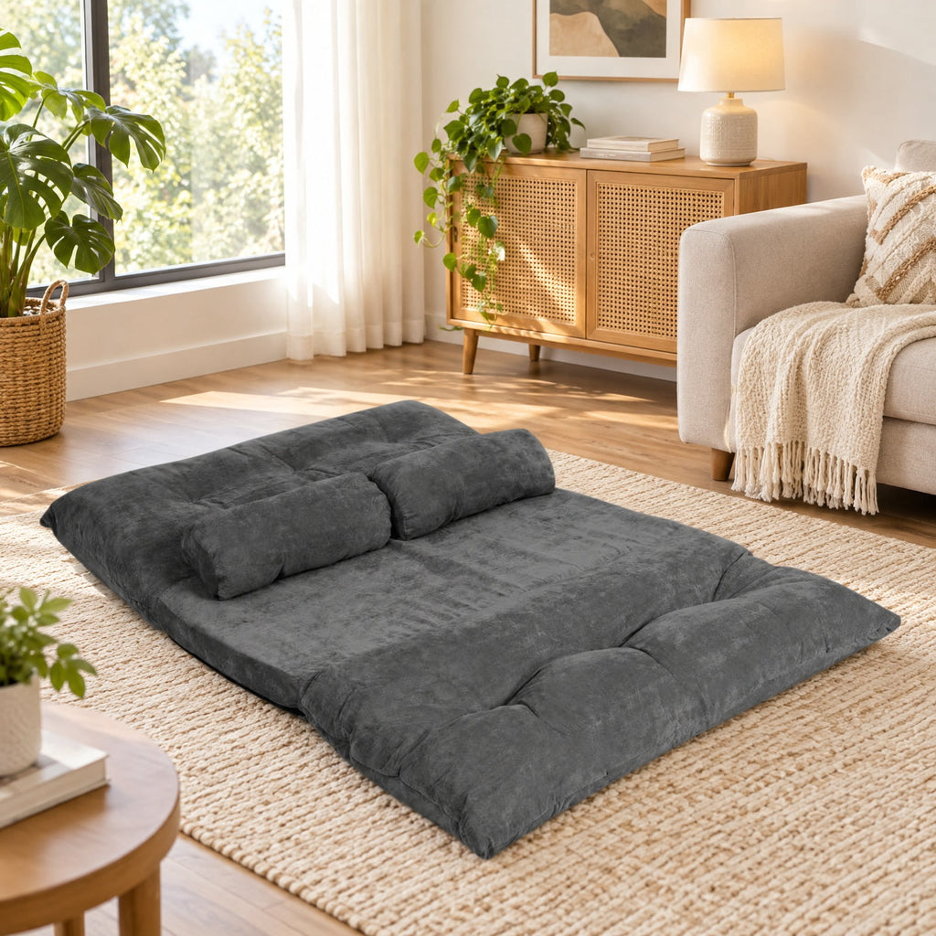 Airfind 6-Position Adjustable Sleeper Lounge Couch with 2 Pillows, Steel Corduroy Sponge Flat Frame, 71 Inch x 42.5 Inch x 7 Inch Footprint, Gray