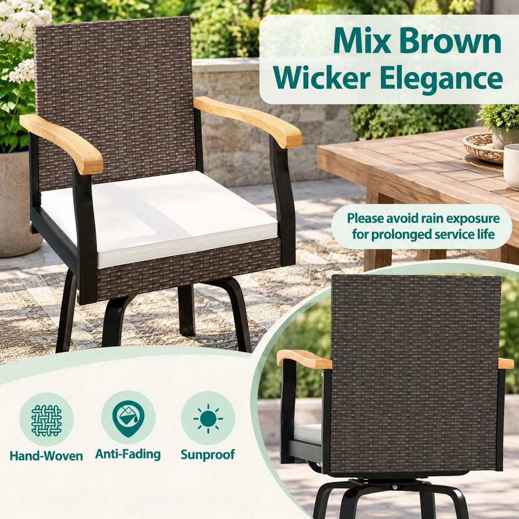 Airfind One Outdoor 360° Swivel Bar Stool with Cushion and Acacia Wood Armrests, 400 lbs Capacity, Wood