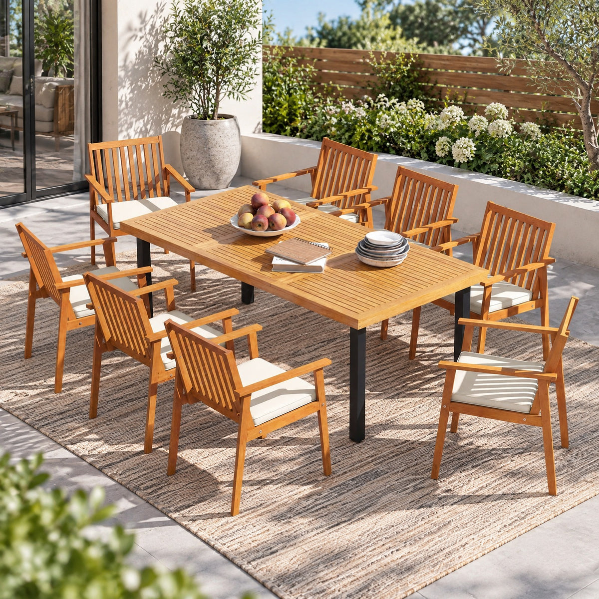 Airfind 2 Pieces Patio Dining Chairs Outdoor Acacia Wood Chairs with Removable Padded Cushion, Acacia Wood Sponge Non-woven Fabric Frame, Natural