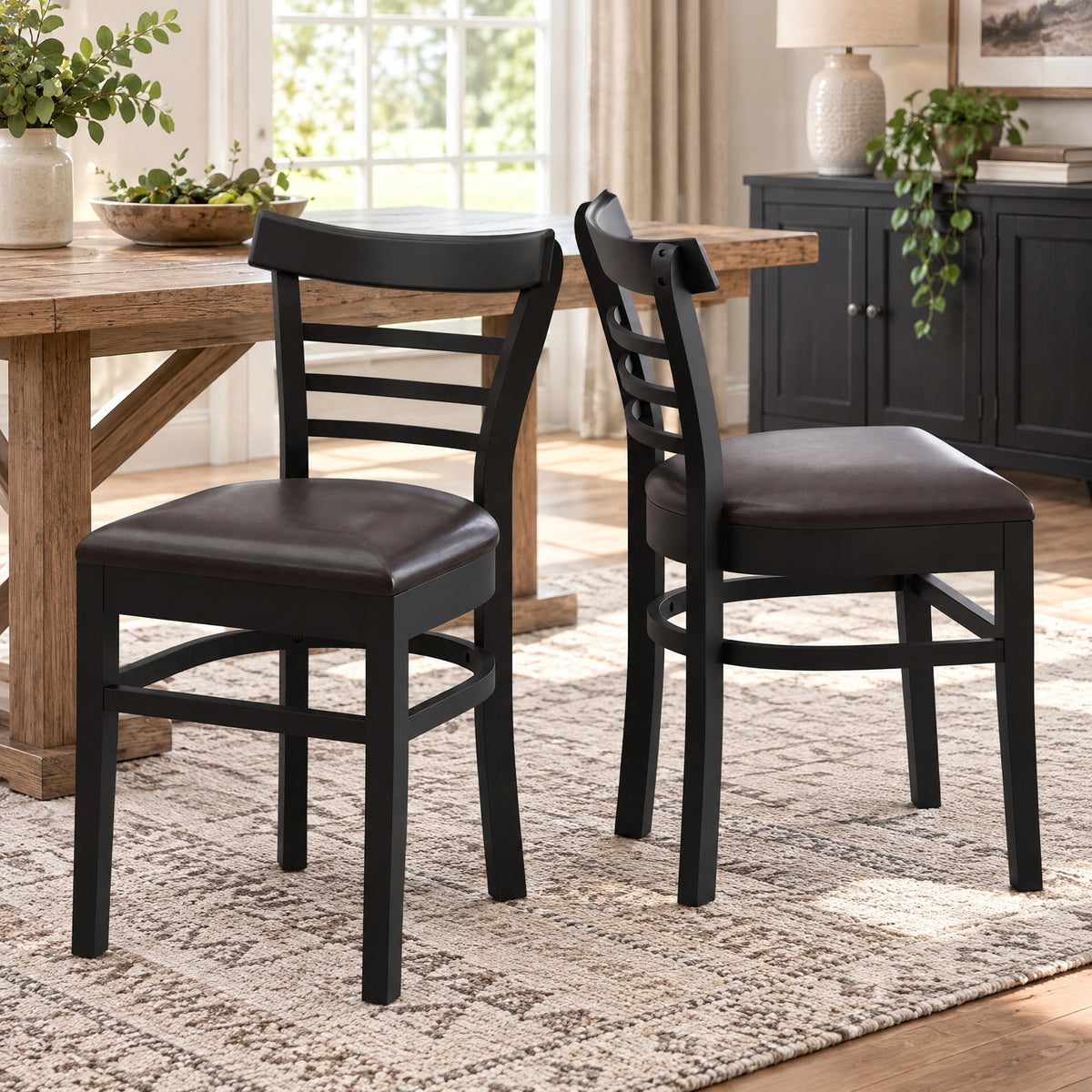Airfind Set of 2 Wooden Dining Chair with Rubber Wood Legs for Restaurant, Chair 400 lbs Capacity, Rubber Wood PU Leather Sponge Frame, Black