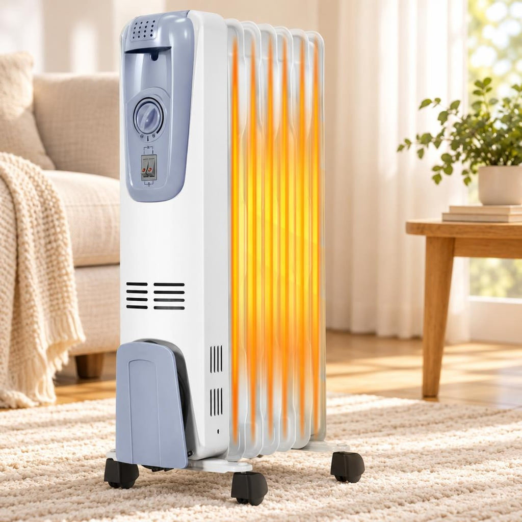 Airfind 1500W Oil Filled Radiator Heater with Thermostat and 4 Wheels for Living Room and Office, Steel Frame for Everyday Use, White