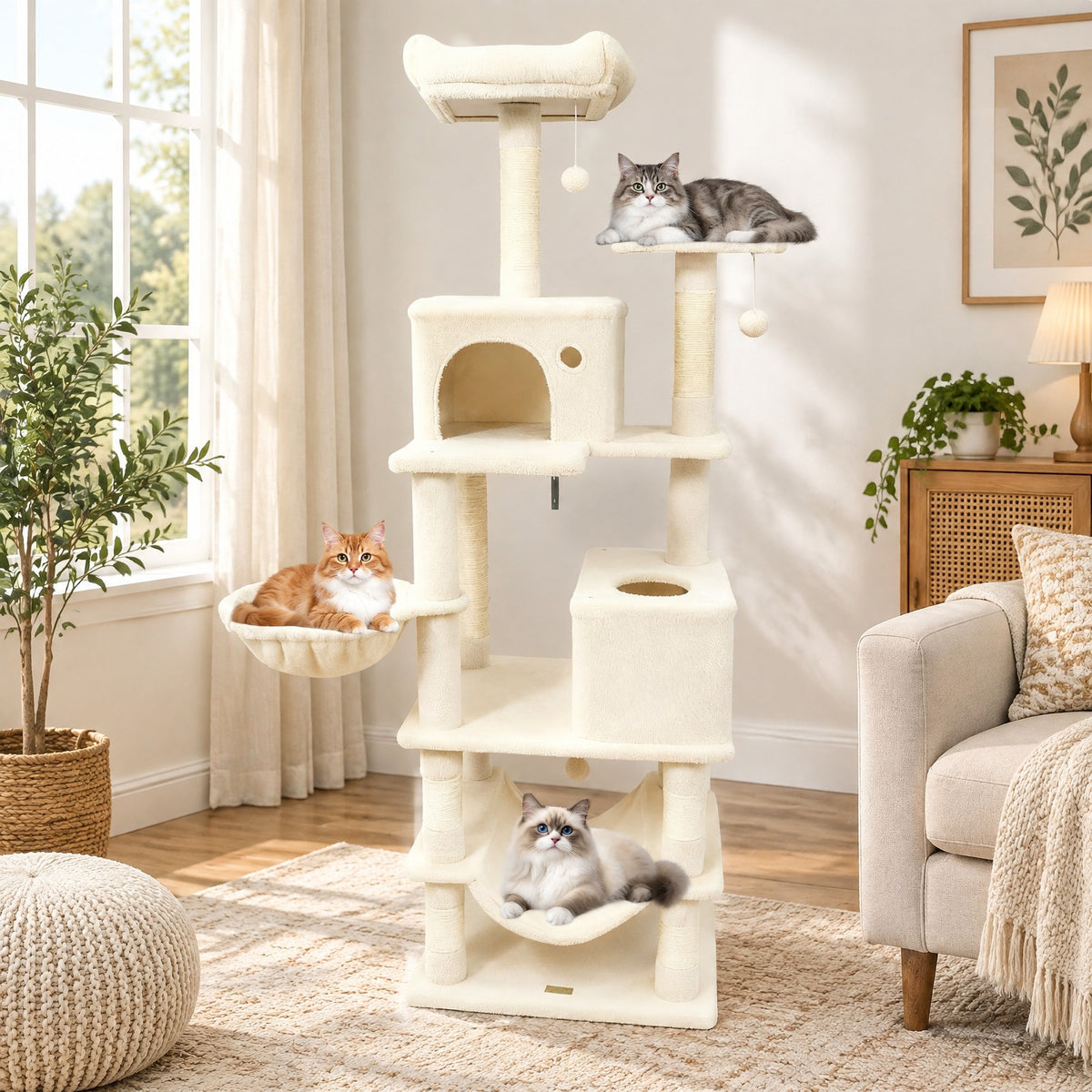 Airfind 66 Inch Tall Cat Tree Multi-Level Cat Tower with 2 Condos Sisal Scratching Posts, 33 lbs Capacity, Dark Gray
