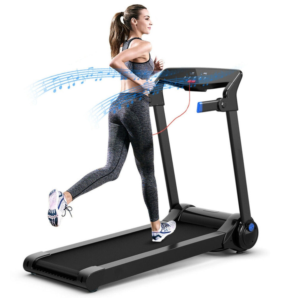 Airfind 3 HP Folding Treadmill with Audio Console Walking Treadmill for Home with Cushioned Deck and Transport Wheels Supports 242 lbs, Blue