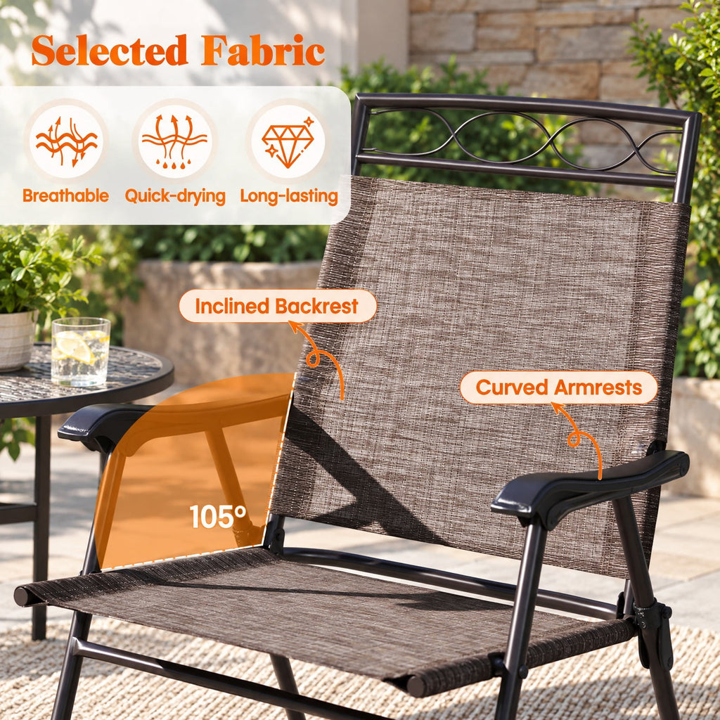 Airfind 3 Pieces Outdoor Bistro Dining Furniture Set with 1.57 Inch Umbrella Hole, 135 lbs Capacity, Fabric Metal Tempered Glass Frame