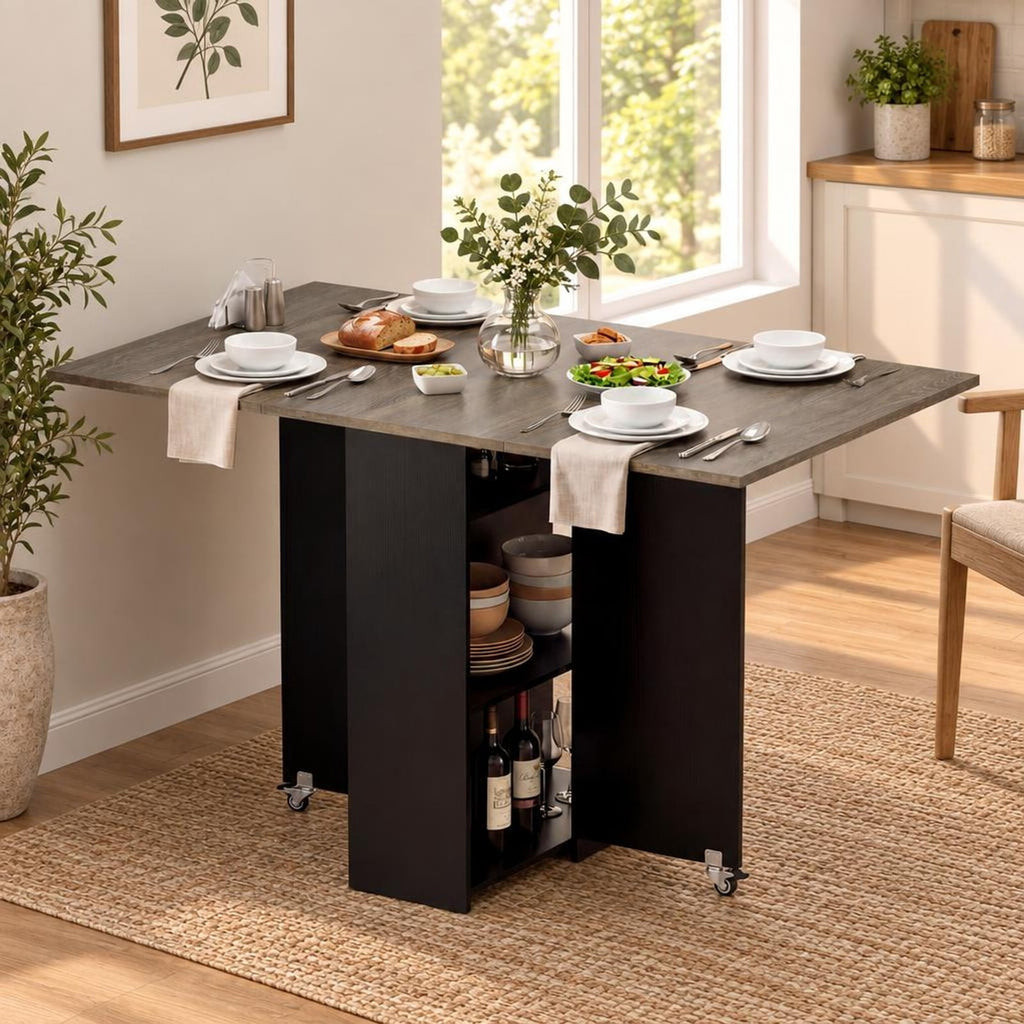 Airfind 47.5 Inch Farmhouse Extendable Wooden Dinner Table with Lockable Wheels, 88 Lbs Capacity, Engineered Board MDF, Oak