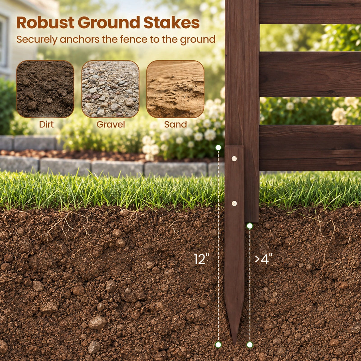 Airfind 2-Panel Wooden Outdoor Privacy Fence with Ground Stakes, Fir Wood Frame, Brown, Product Dimensions of Each Screen 38.5 Inch