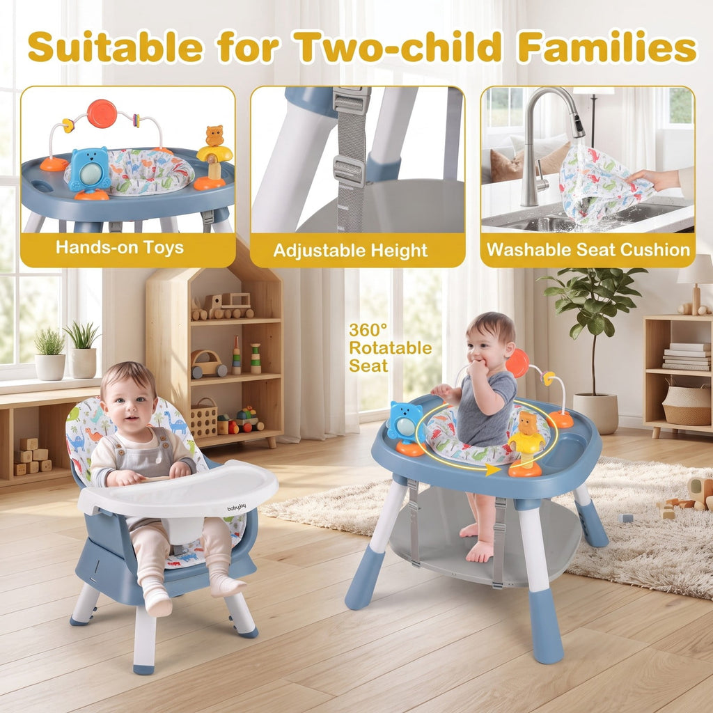 Airfind 16-in-1 Baby High Chair with Activity Center and Booster Seat for Babies and Toddlers, 44 lbs Capacity, Metal Frame, Celadon