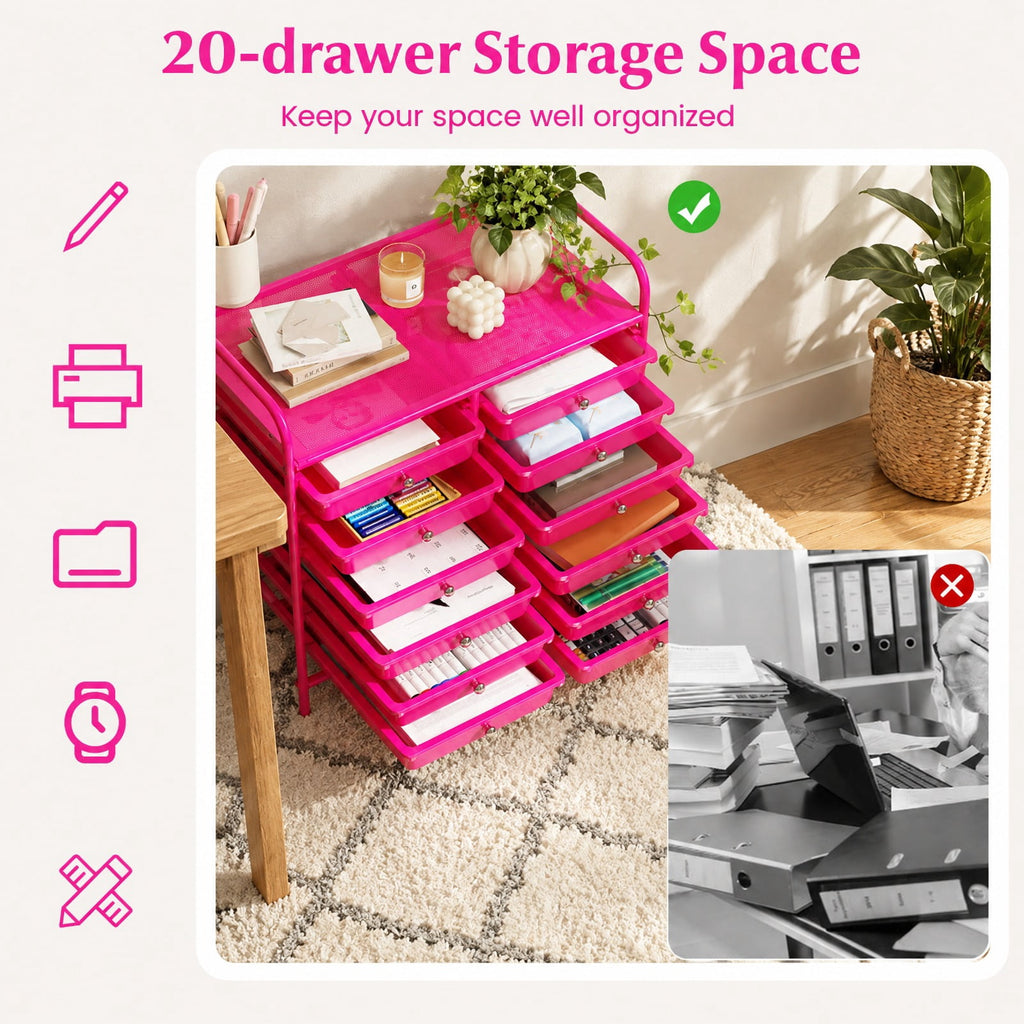 Airfind 12 Drawers Rolling Storage Cart for Home and Office, Steel Frame, 25inx15inx 34in Footprint, Pink