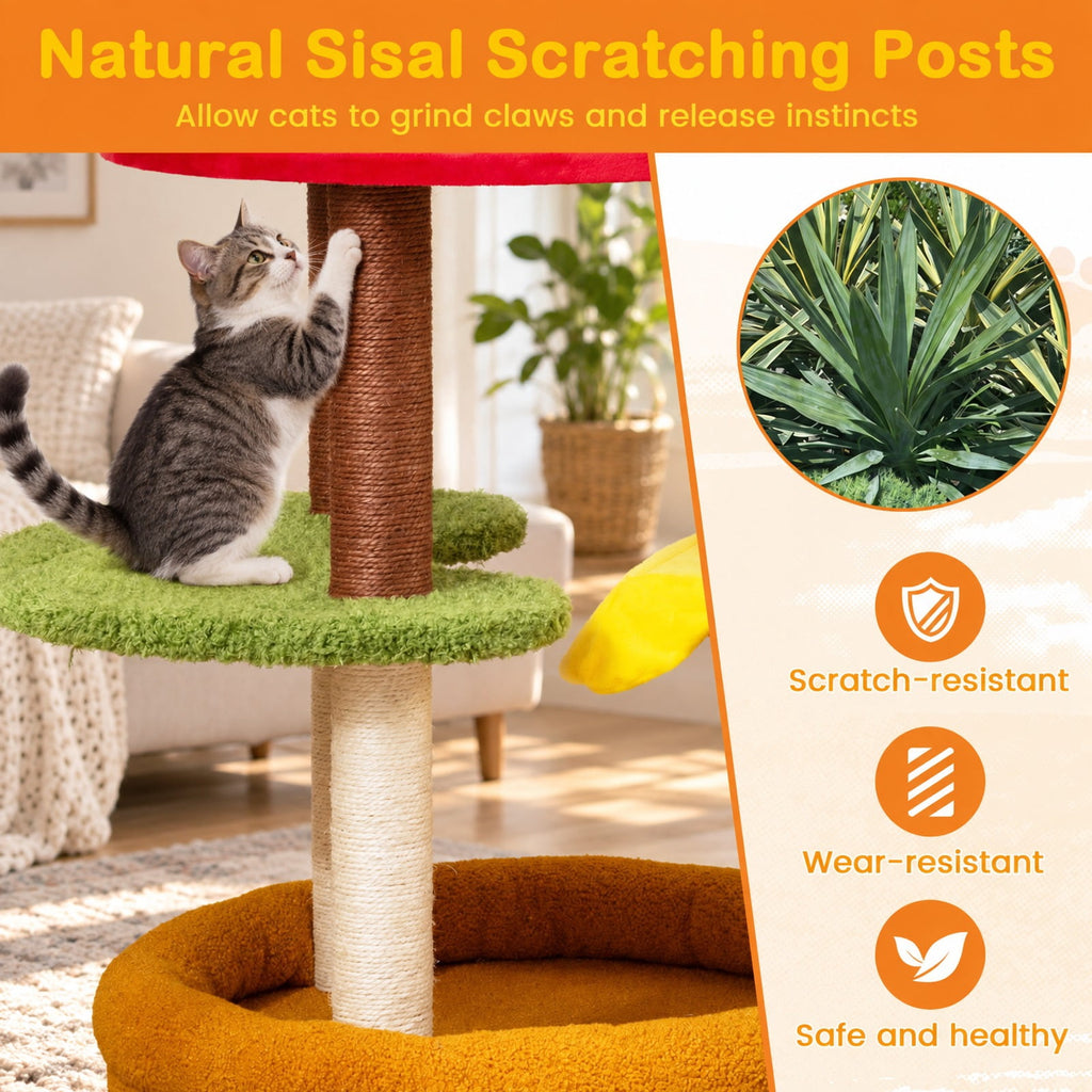 Airfind 42 Inch Tall Modern Cat Tree Multi-Level with Padded Perch and Cat Bed, 22 lbs Capacity, 24in x 42in (Dia. x H) Perch Footprint, Yellow