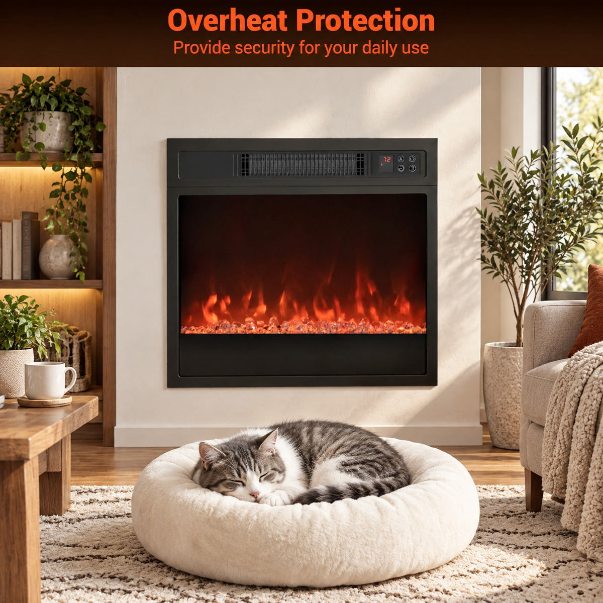 Airfind 5000 BTU 18-Inch Electric Fireplace Insert featuring Remote Control and Brightness, Metal Tempered Glass PP Frame, Black