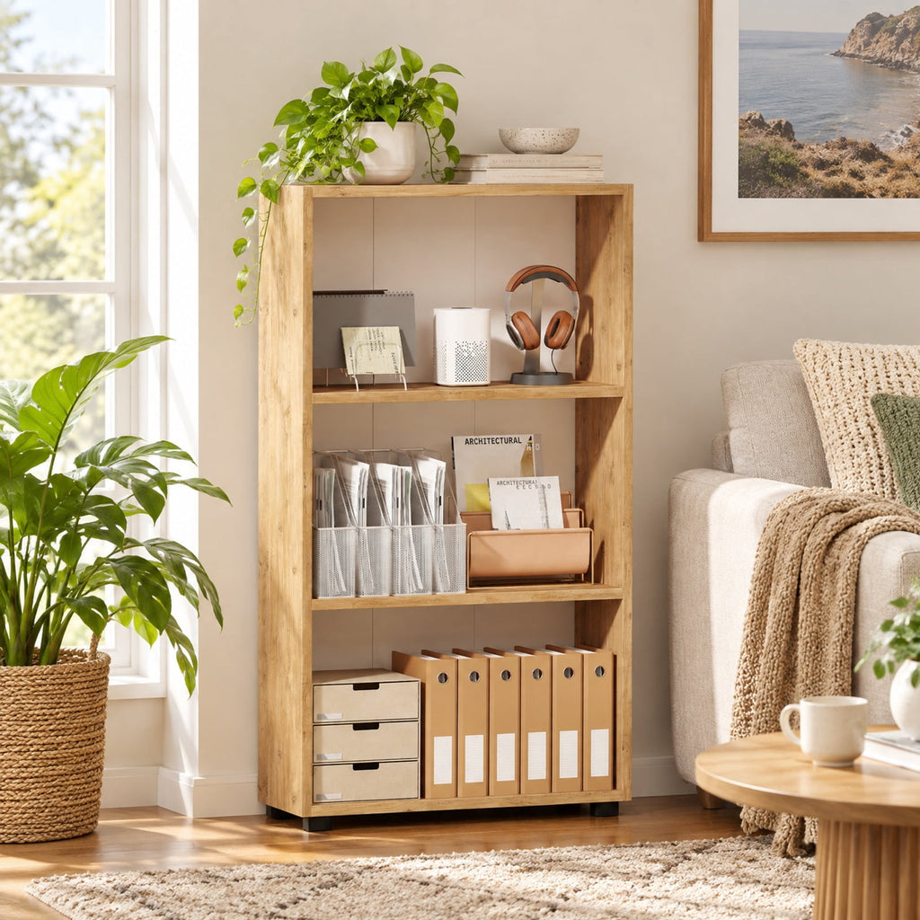 Airfind 3-Tier Bookcase 42 inch Tall Book Shelf with Anti-Tipping Kit, 22 lbs Capacity, Engineered Wood MDF Frame, 22 x 8 x 42 Footprint, Brown