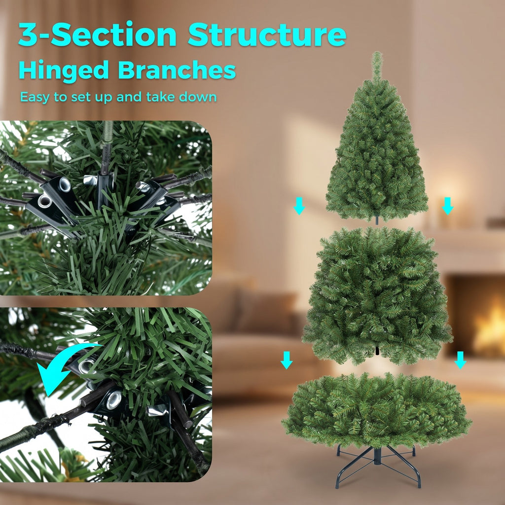 Airfind Pre-Lit Green Artificial Christmas Tree with Full Branch Tips-6 Feet, PVC Metal Frame, Green