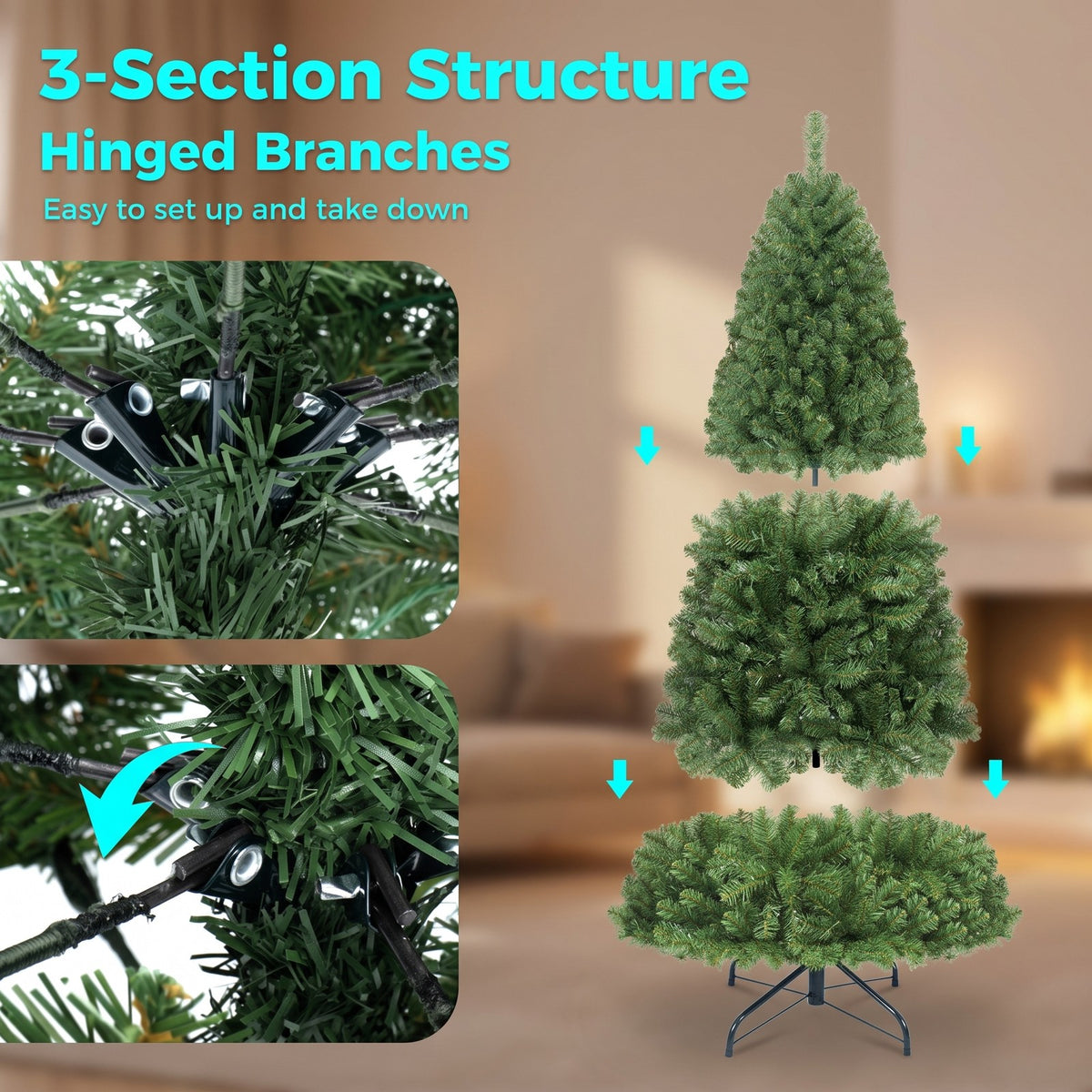 Airfind Pre-Lit Green Artificial Christmas Tree with Full Branch Tips-6 Feet, PVC Metal Frame, Green