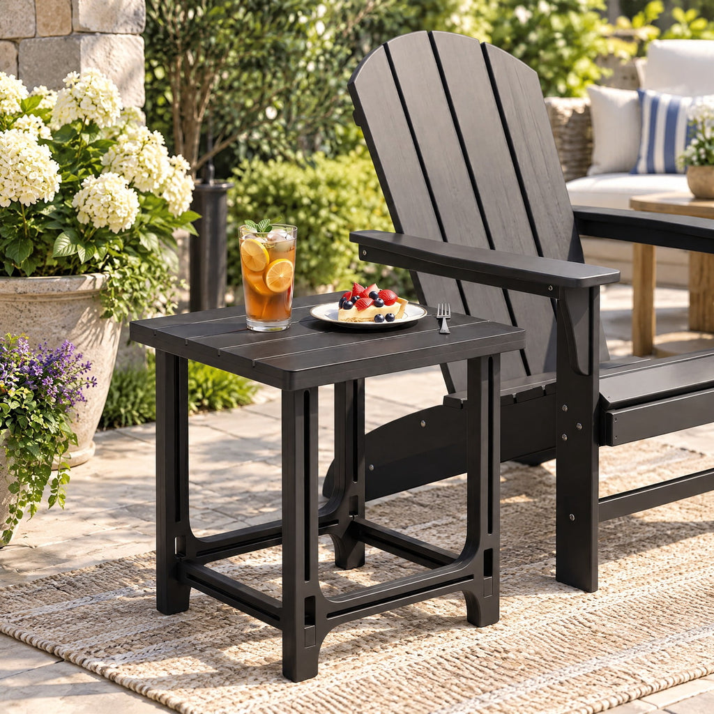 Airfind 18 Inch Outdoor Adirondack Side Table with Slatted Surface, 315 lbs Capacity, HDPE Frame, 18.5 x 18.5 x 18.5 Footprint, Black