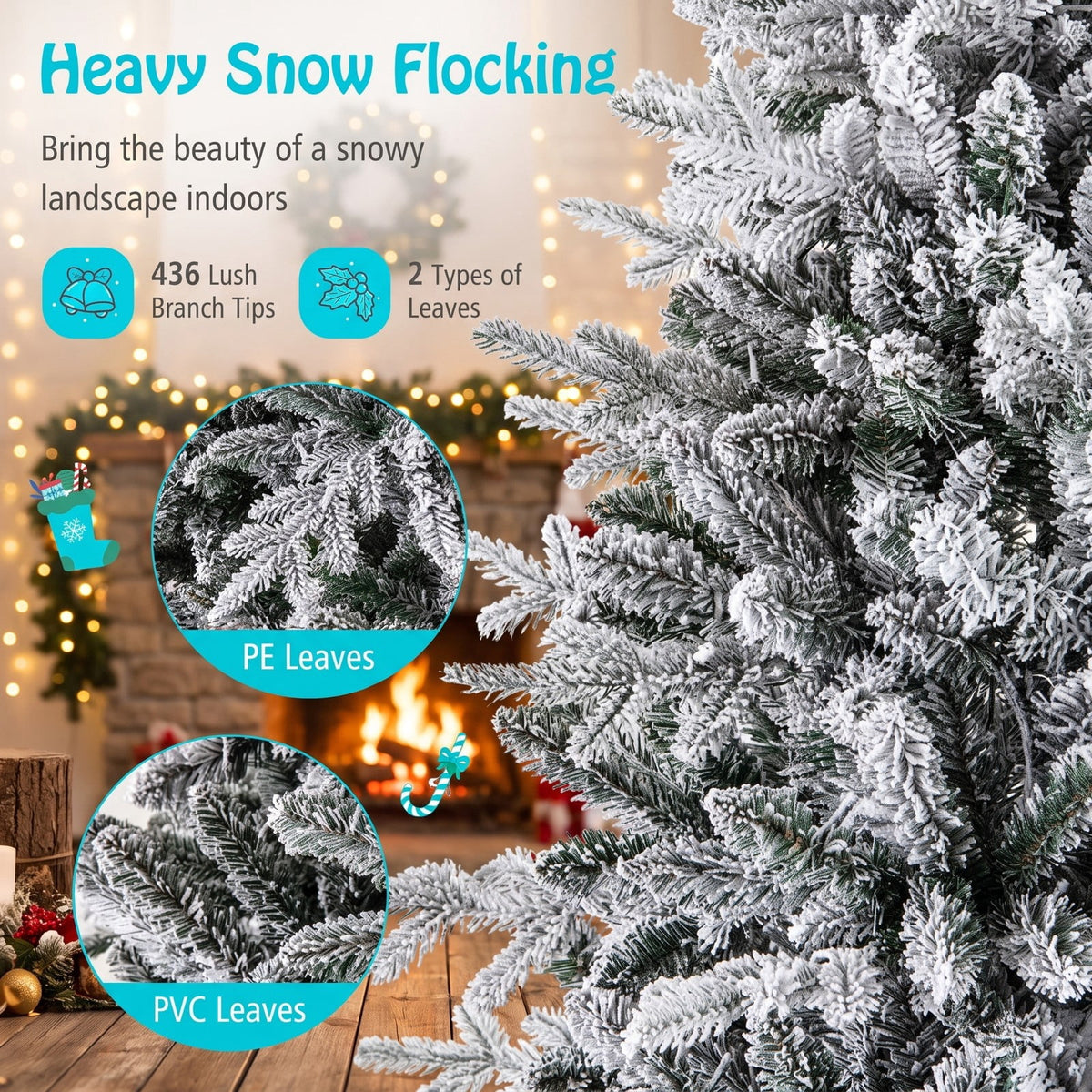 Airfind 4.5 Feet Flocked Christmas Tree with 8 Lighting Modes and Multi-Color LED Lights-4.5 ft, Green and White