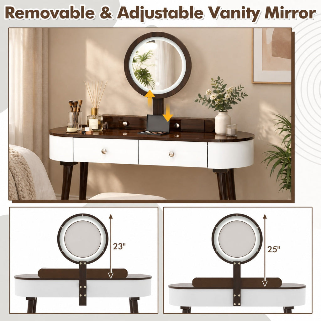 Airfind Dressing Vanity Table Set with LED Mirror and 4 Drawers, 170 lbs Capacity, MDF Frame, 47 Inch x 16.5 Inch x 56 Inch Footprint, White